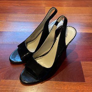 Anne Klein Black Peep Toe Patent Leather Heels